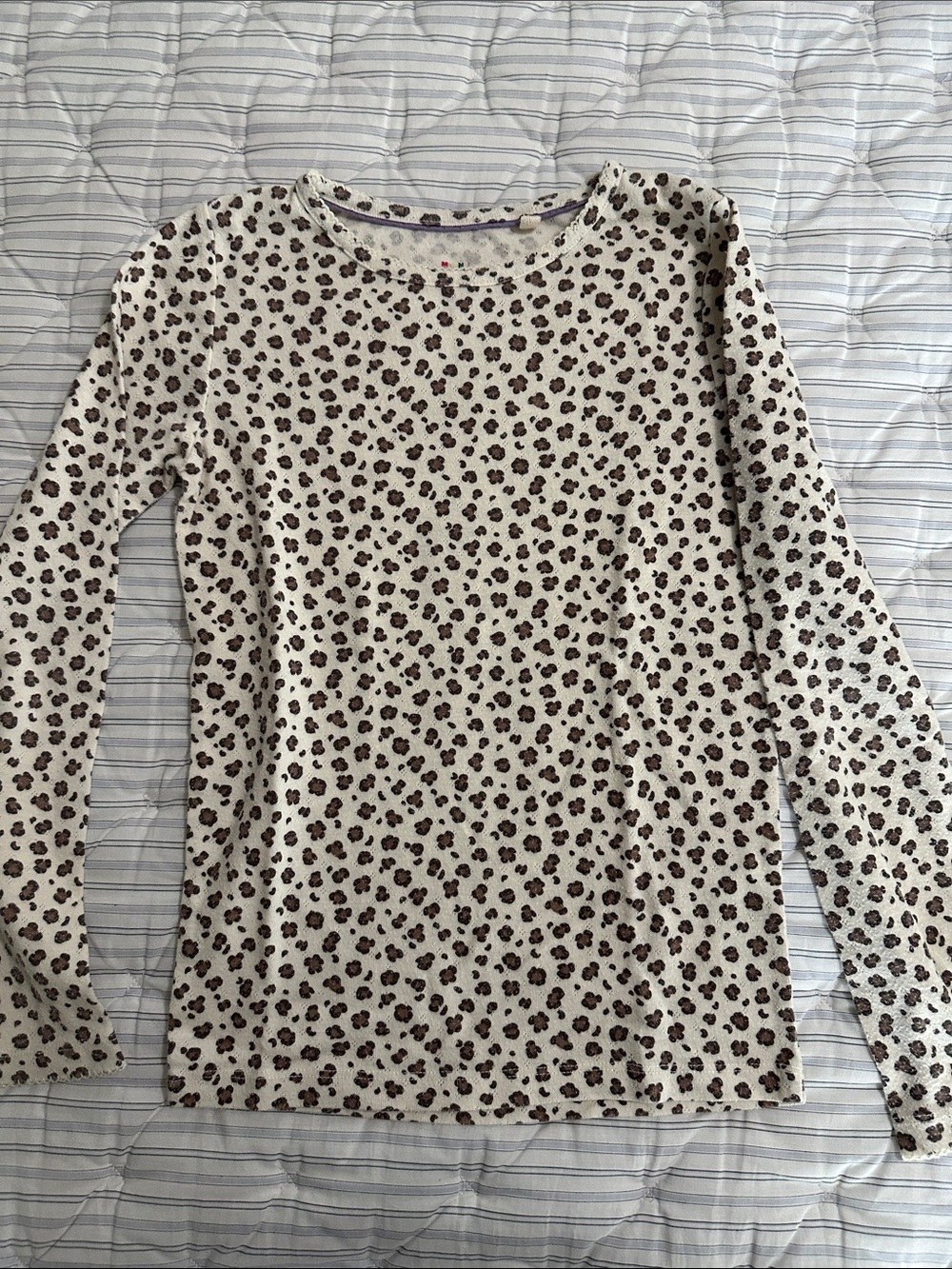 Mini Boden Cream Leopard Print Long Sleeve Tee